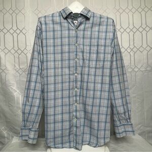 Peter Millar Blue Plaid Cotton Button Down Shirt Mens XL Long Sleeve Casual